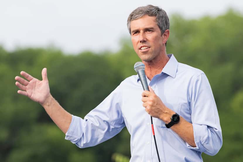 Former congressman Beto O'Rourke speaks during his For the People, The Texas Drive for...