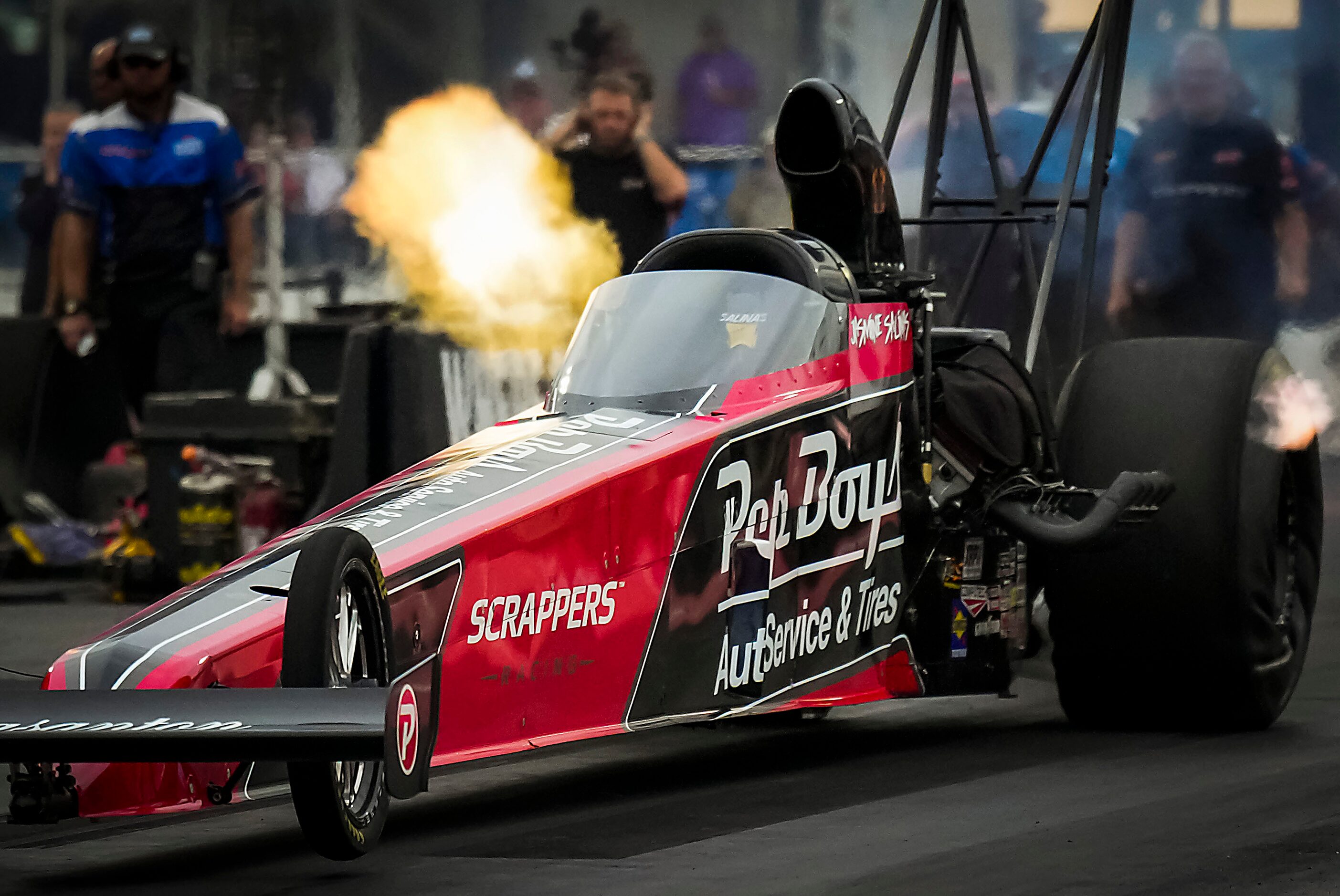 Jasmine Salinas comes off the start line of a Top Alcohol Dragster finals victory at the...