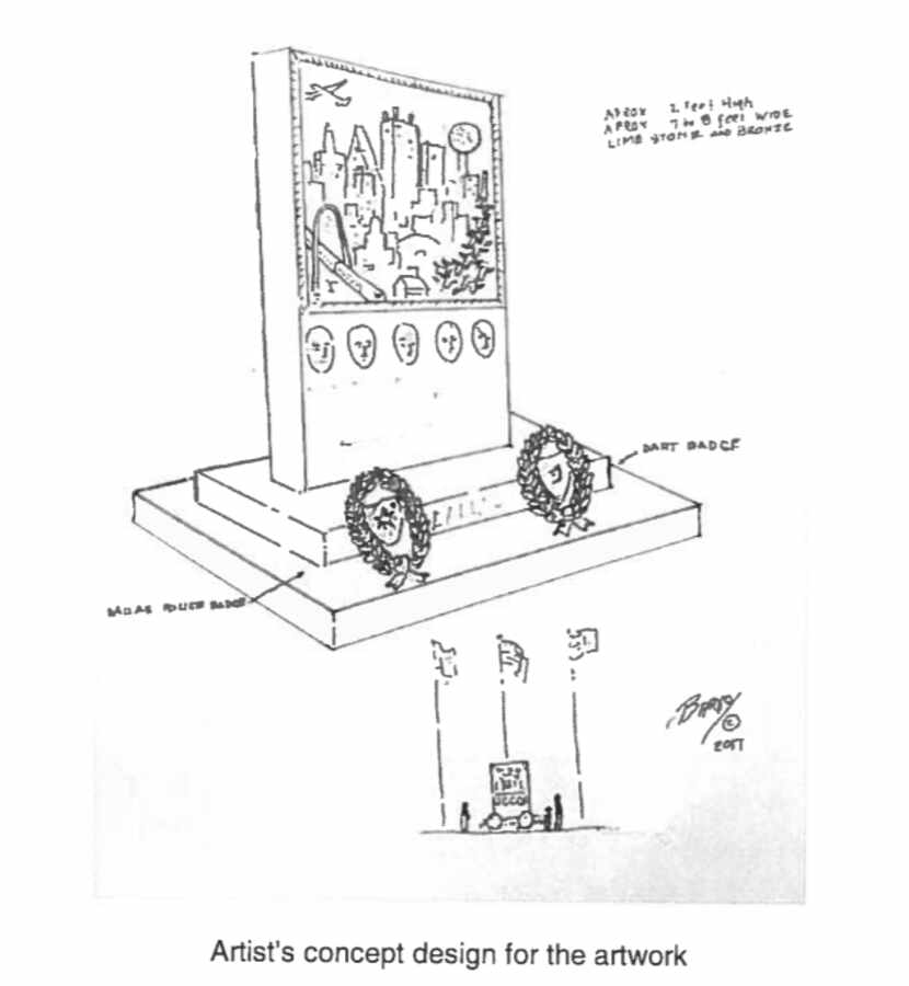 Barvo Walker's proposed memorial to honor the officers killed in the July 7 ambush last year.