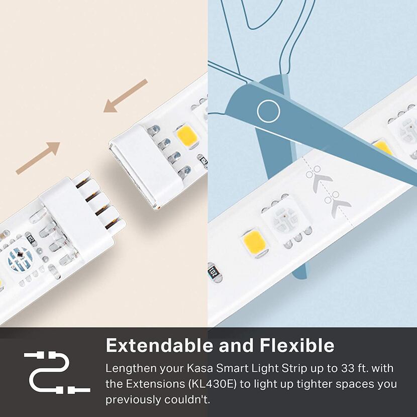 You connect the TP-Link Kasa Smart Light Strip to extension strips, with a small plug and...