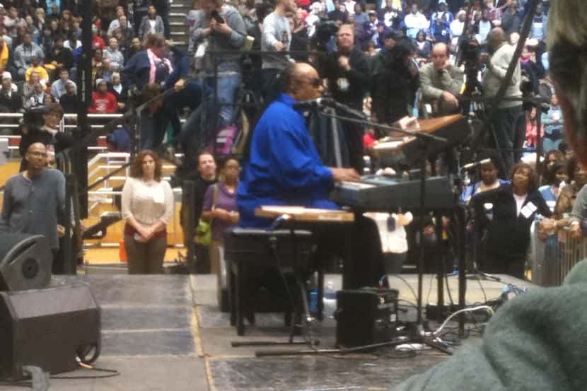  Stevie Wonder, center, and from left Mitch Grassing, Kristin Maldonado, and Kevin Olusola...