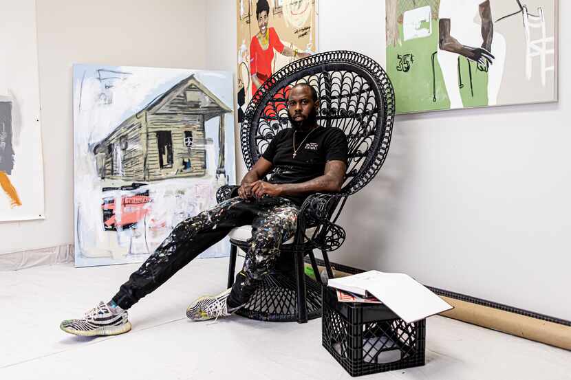 Artist Jammie Holmes in his Dallas studio in 2020.