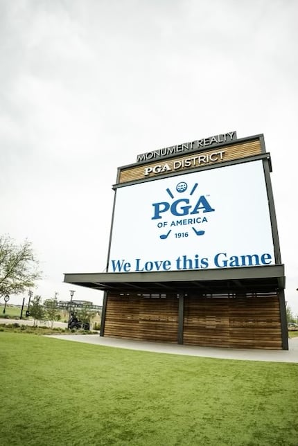 The new PGA of America logo on display outside of PGA Frisco's campus. According to PGA of...