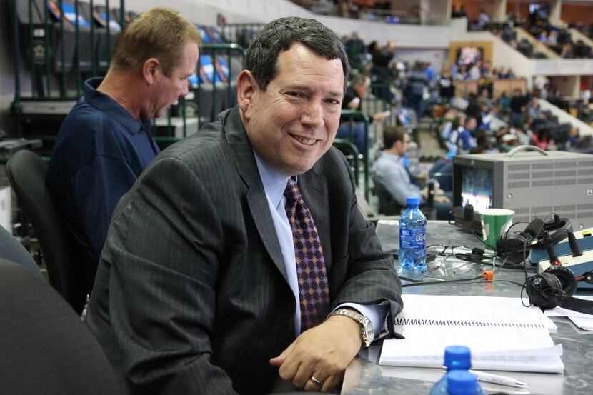 Dallas Mavericks announcer Chuck Cooperstein is pictured during the Houston Rockets vs. the...