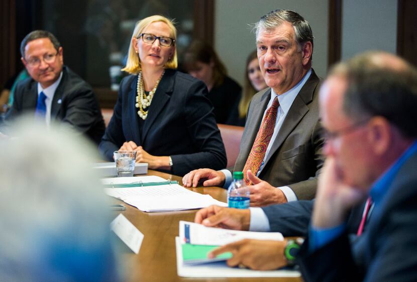 Dallas Mayor Mike Rawlings spoke during a State of Our Cities Mayors' Roundtable discussion...
