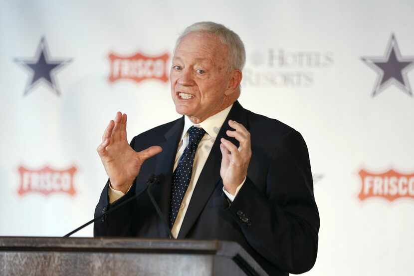 Dallas Cowboys owner Jerry Jones talks to the media during a press conference about the Omni...