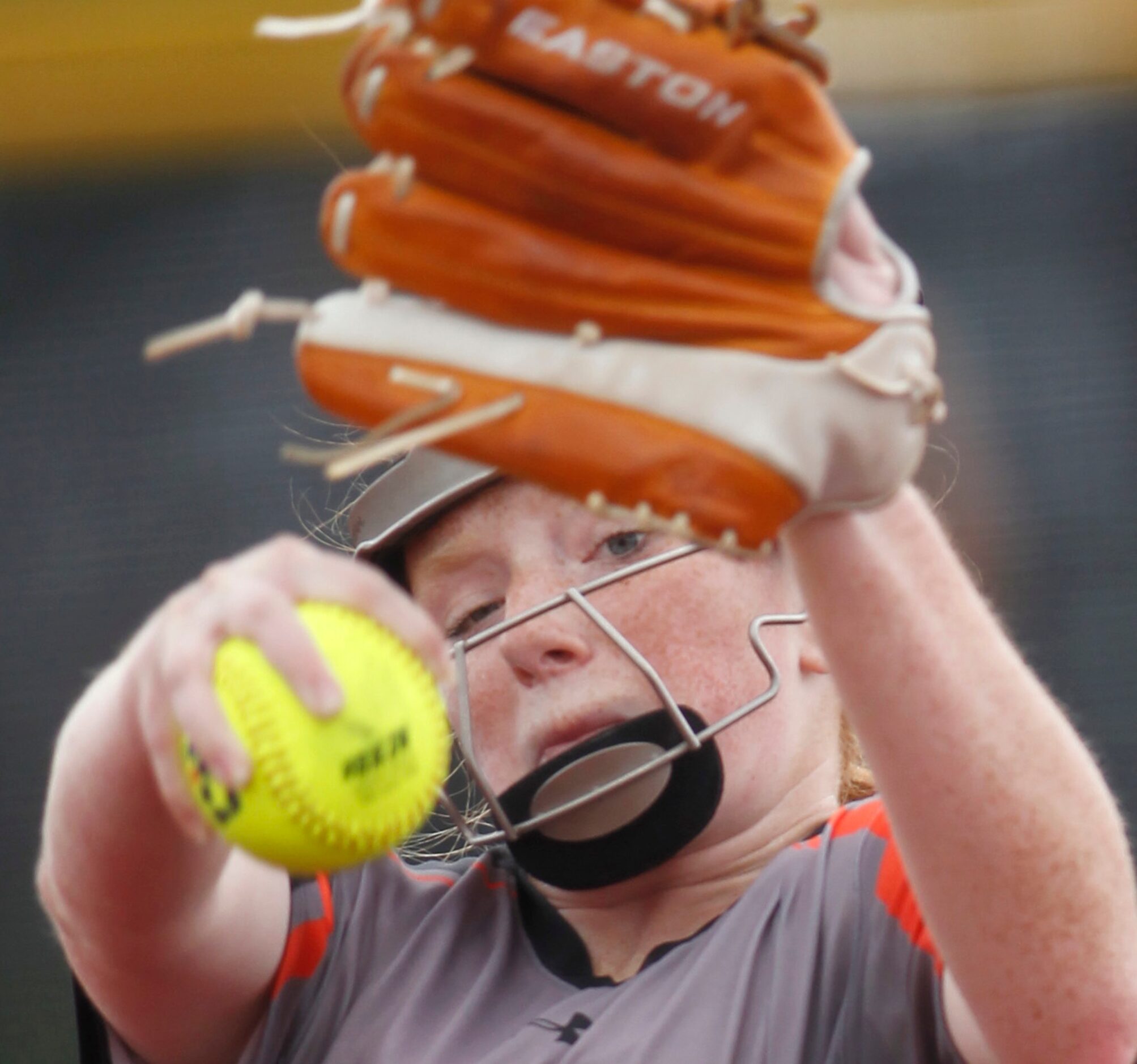 Rockwall pitcher Ainsley Pemberton (9) delivers a pitch to a Converse Judson batter during...