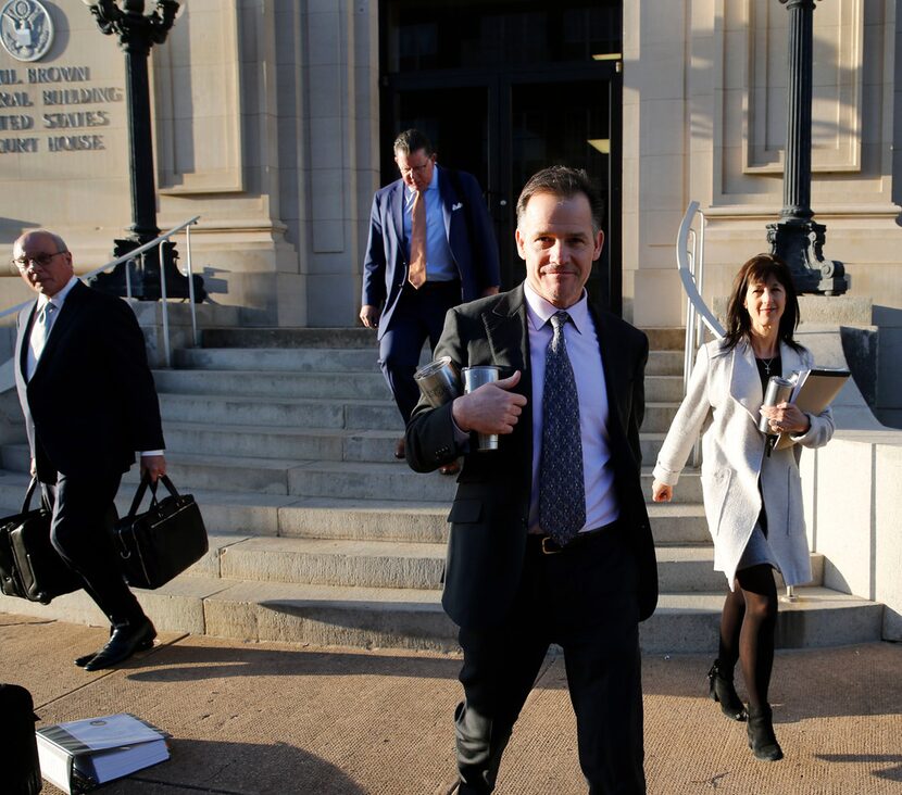 Mark Jordan and former Richardson Mayor Laura Jordan leave the Paul Brown Federal Building...