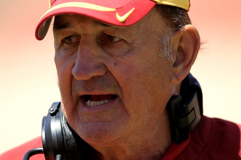 Assistant head coach Monte Kiffin on the sidelines during the USC Trojans spring game on ...