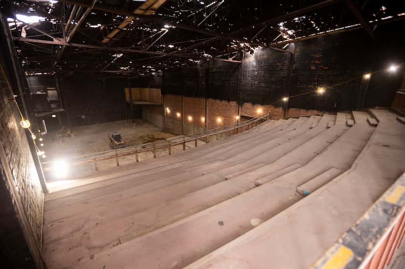 As seen from the balcony of the Forest Theater April 19, the roof has been peeled back to...