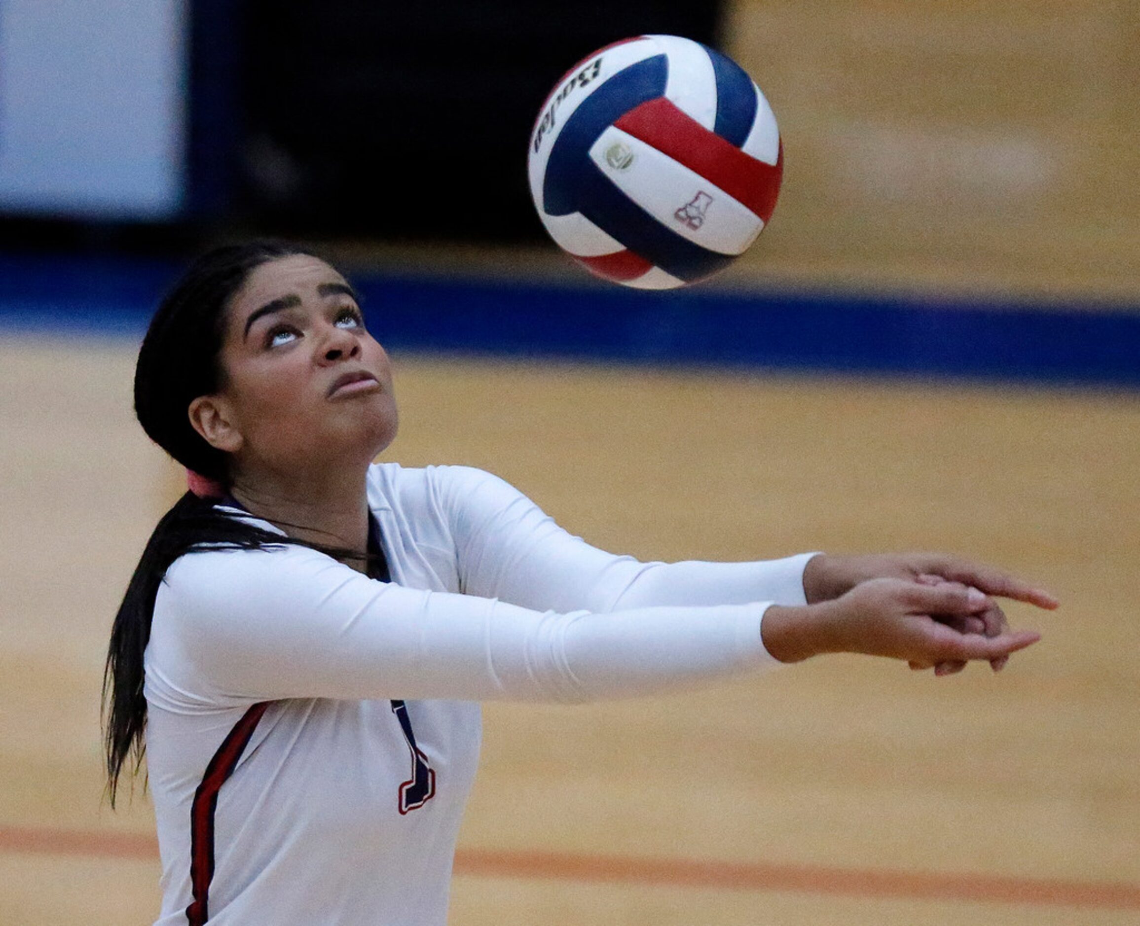 Allen High School Maya Joseph (1) passes the ball during game two as Allen High School...