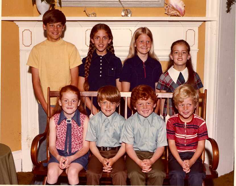 Photo of Garrett children (back row, from left): Jim III, Jane, Jennifer, Janine; (front...