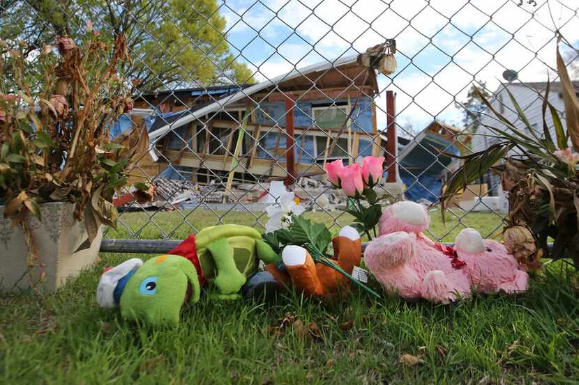 The memorial to Linda Rogers at 3534 Espanola Drive in northwest  Dallas is seen in front of...