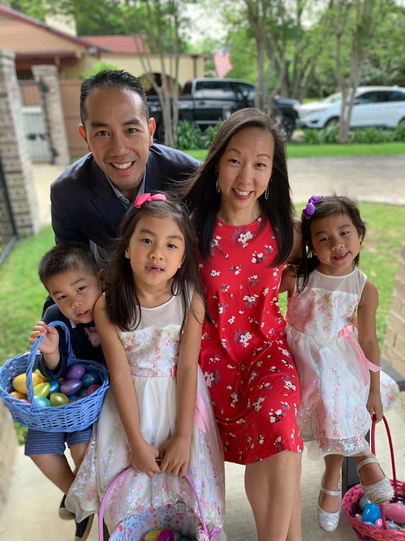 Lisa and Jimmy Tran with their children Lila (center), 8, Livia (right), 6, and Jordan, 4,...