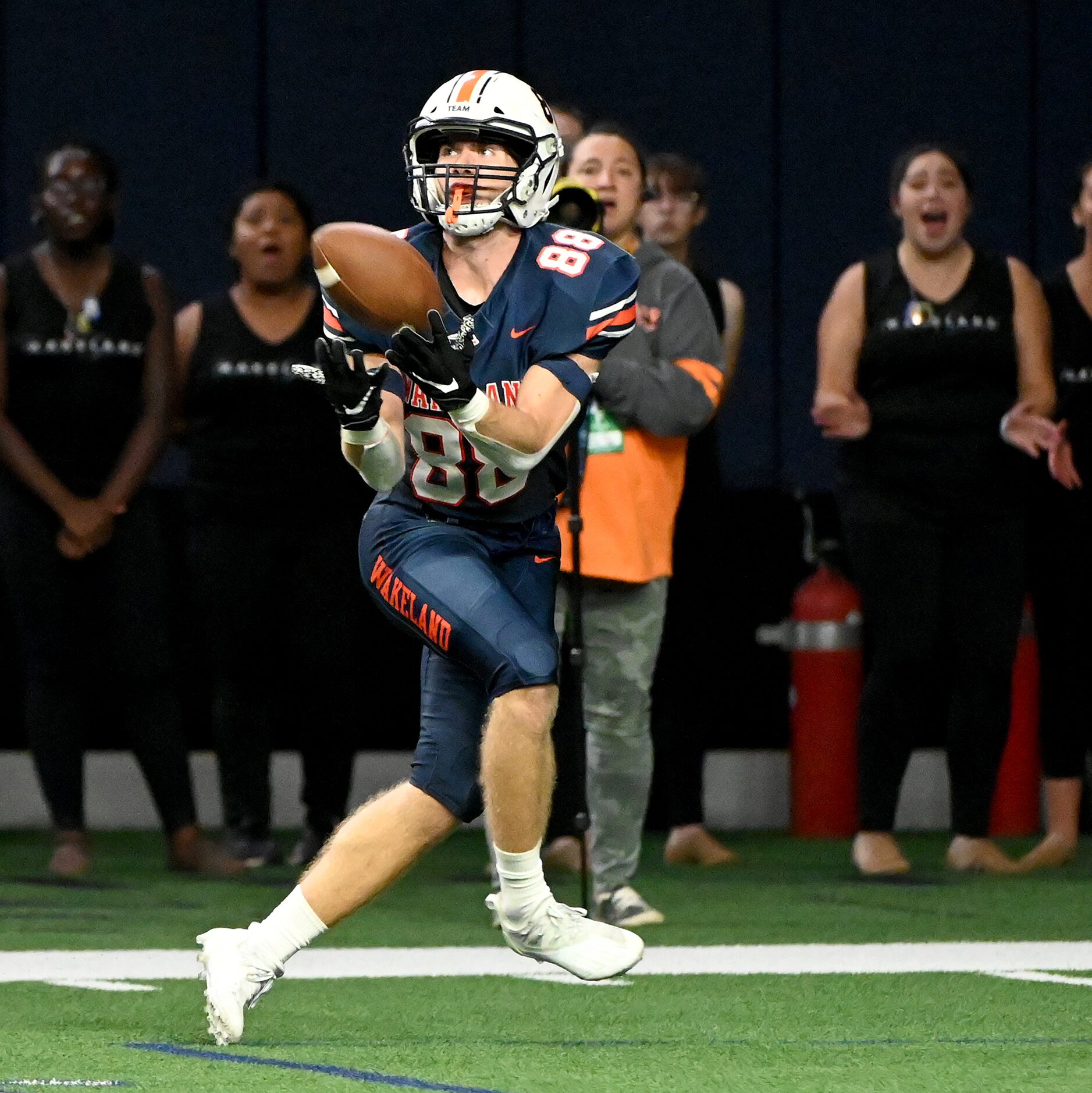 Frisco Wakeland's wide receiver Cody Johnson (88) catches a touchdown pass in the first half...