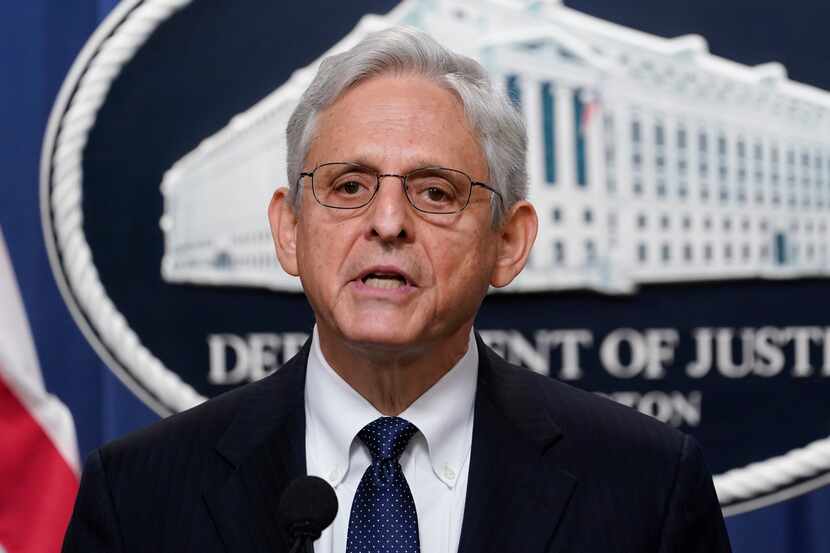 Attorney General Merrick Garland speaks at the Justice Department Thursday, Aug. 11, 2022,...