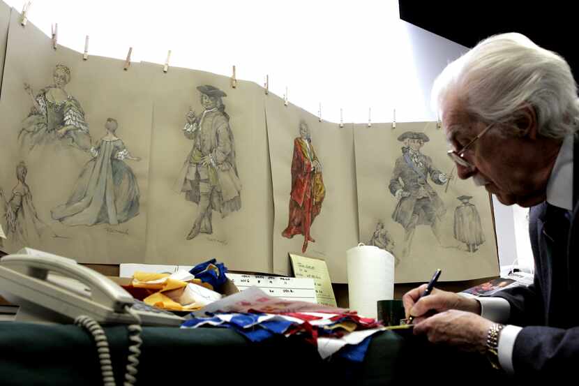 Costume designer Peter J. Hall works among his sketches in his office. Hall was the Dallas...