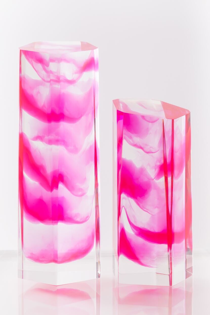 Lucite pillars by Sawyer Collection, $460. Available at Mecox, 4532 Cole Ave., Dallas;...