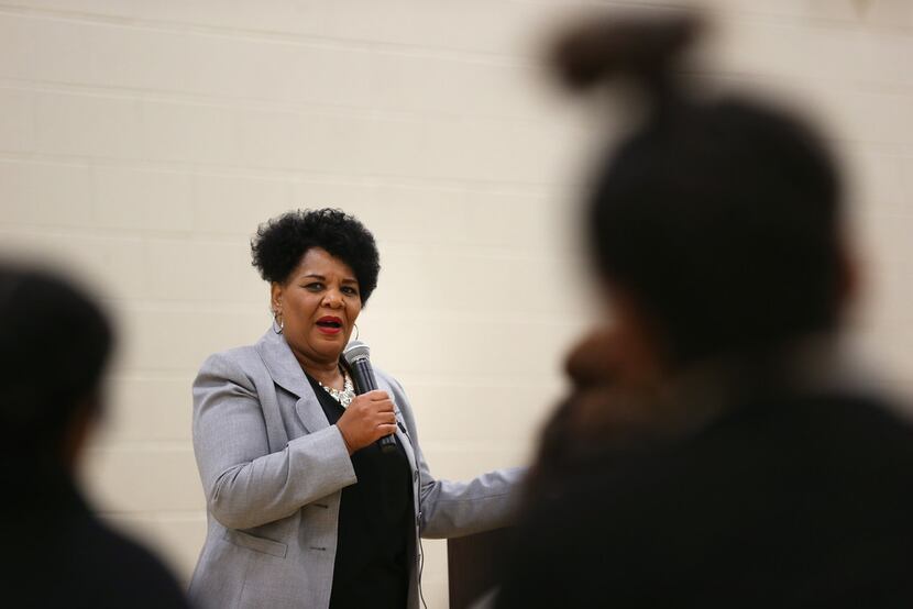 Alice Marie Johnson spoke to girls at the Letot Residential Treatment Center, a Dallas...