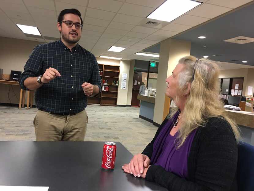 Cristian Sánchez (left) a third-year law student at the University of Texas at Austin,...