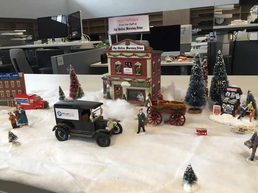 The Watchdog's 2017 newspaper Christmas Village in The Dallas Morning News newsroom.