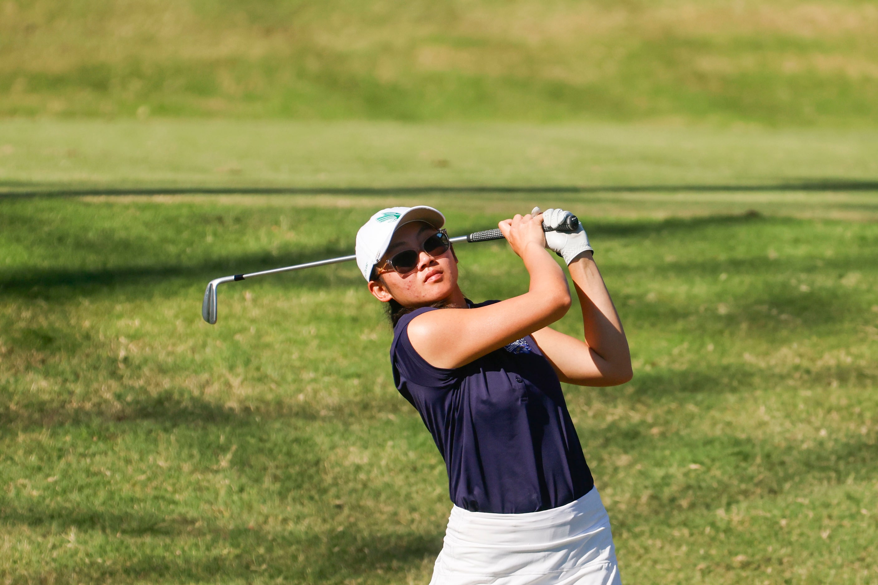 Malisone Chanthapanya of University of North Texas tees off on the eighth hole during the...