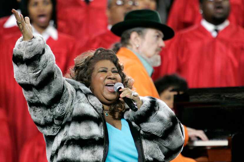 FILE - In this Feb. 5, 2006 file photo, Aretha Franklin and Dr. John, background on piano,...