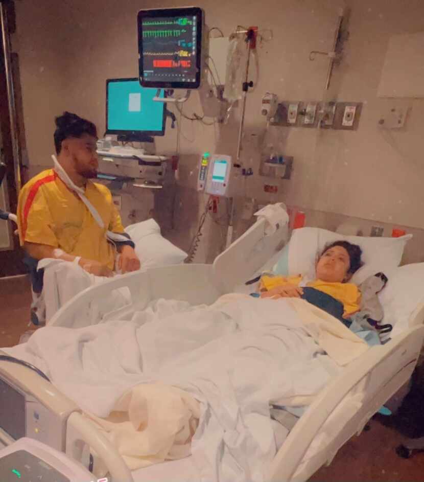 Alan Tienda and Sandra Sanchez in the hospital after their car was hit in a hit-and-run one...