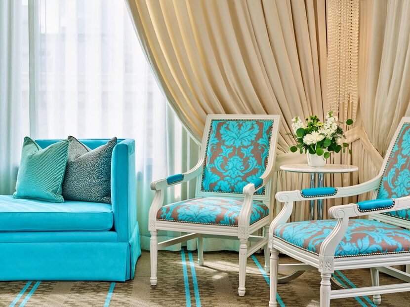 Tiffany blue-type velvet upholstery accent chairs are just a small part of the luxurious...