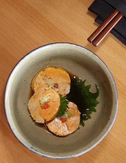 Ankimo with ponzu sauce and traditional garnish