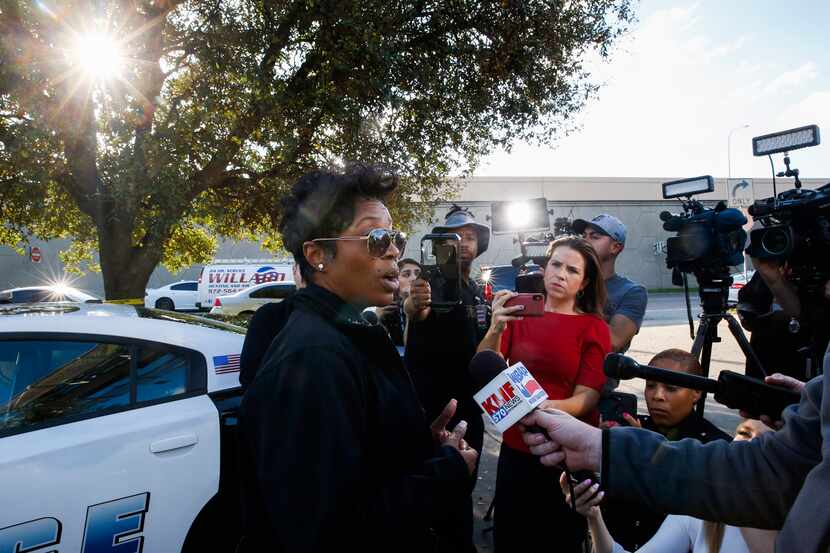 Dallas Police Chief U. Reneé Hall addressed the media as police investigated at a hotel...