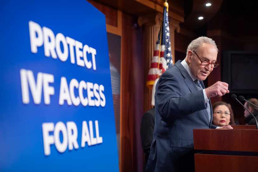 Senate Majority Leader Chuck Schumer, D-NY, speaks about a bill to establish federal...