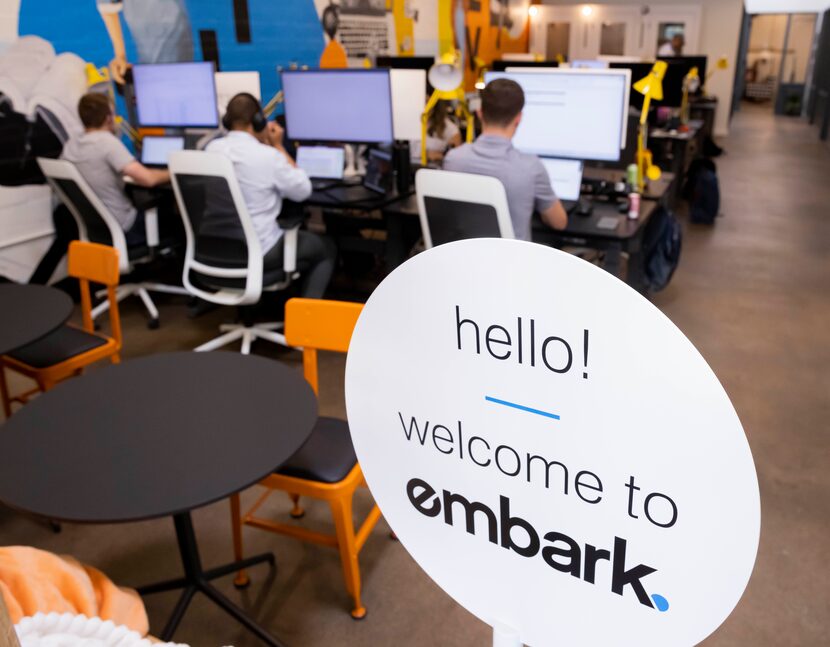 Embark employees work at their Deep Ellum office in August.