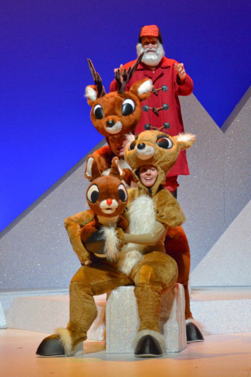 Bottom to Top: Emily Ford, Jonathan Bragg, Doug LoPachin in "Rudolph the Red Nosed Reindeer"