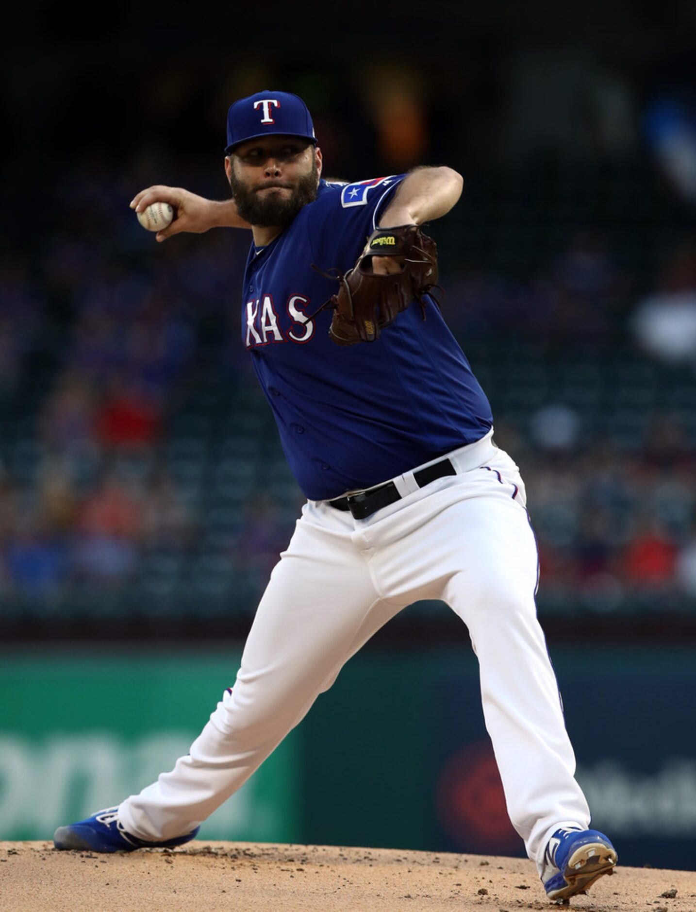 ARLINGTON, TEXAS - SEPTEMBER 10:  Lance Lynn #35 of the Texas Rangers throws against the...