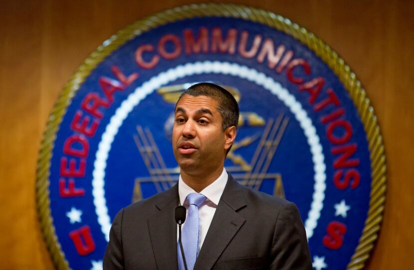 Ajit Pai, chairman of the Federal Communications Commission, talks at the federal agency's...