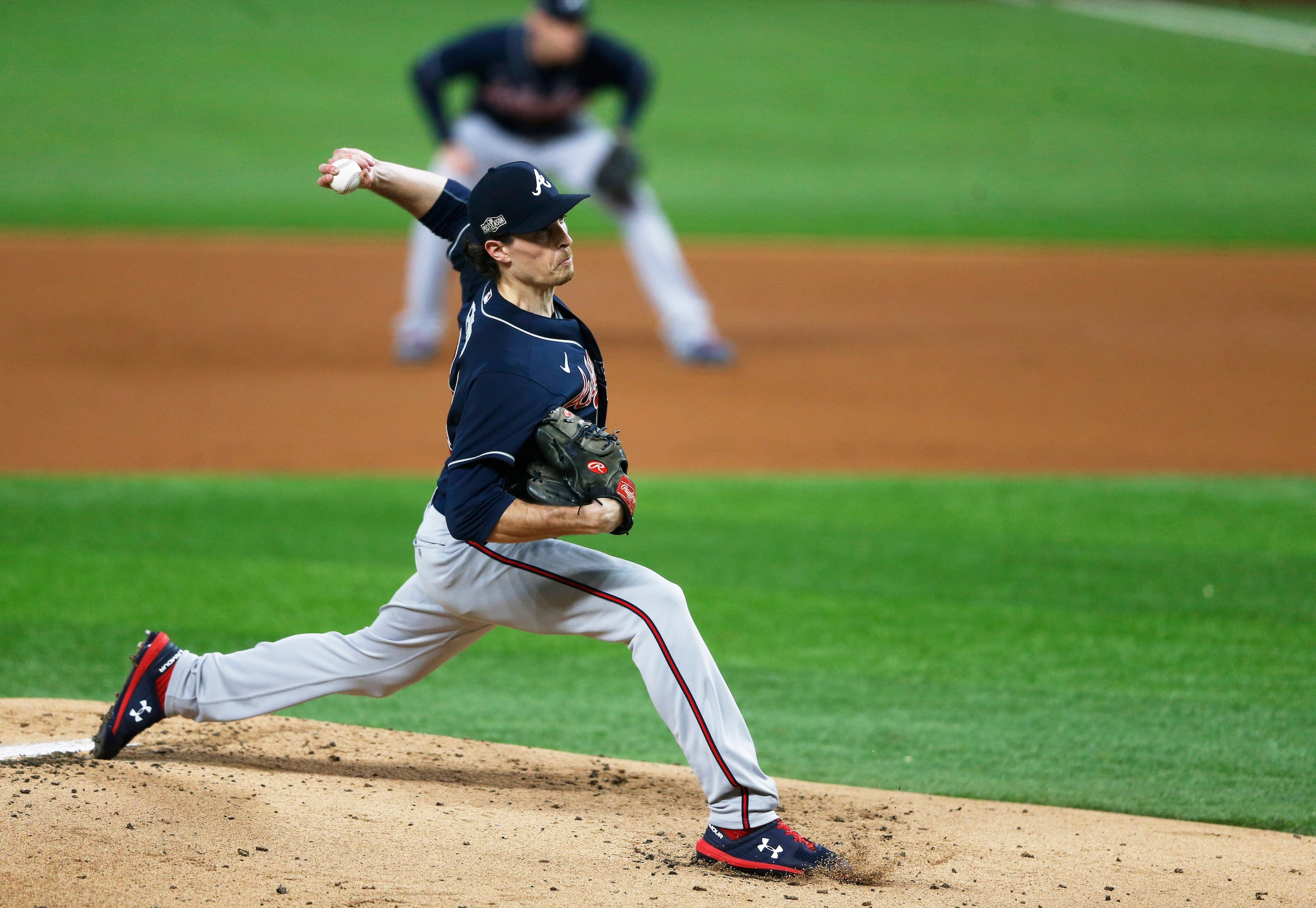 Atlanta Braves starting pitcher Max Fried (54) pitches during the first inning of game one...