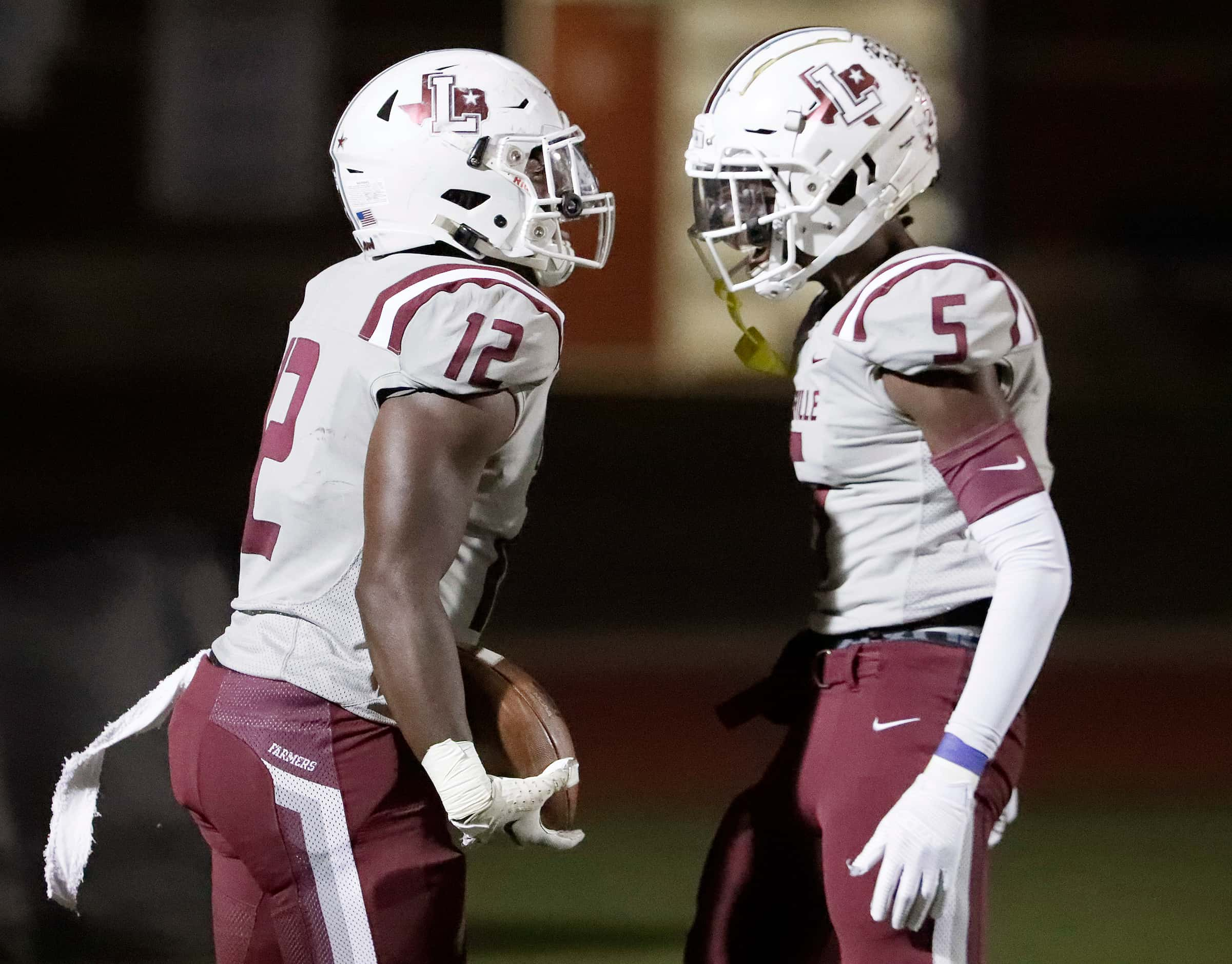 After recovering a fumble and scoring a touchdown, Lewisville High School middle linebacker...