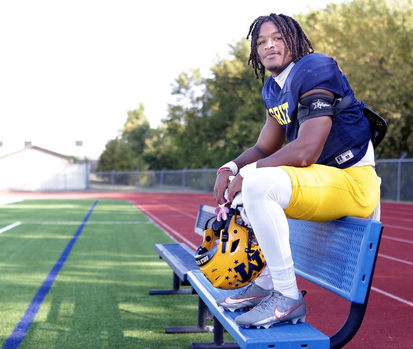 Riley Pettijohn poses for a photograph at the McKinney High School practice field in...