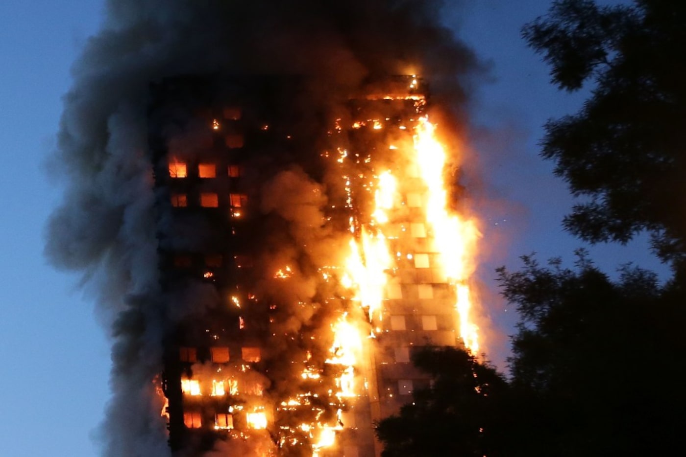 Fire engulfs Grenfell Tower, a residential tower block on June 14, 2017 in west London