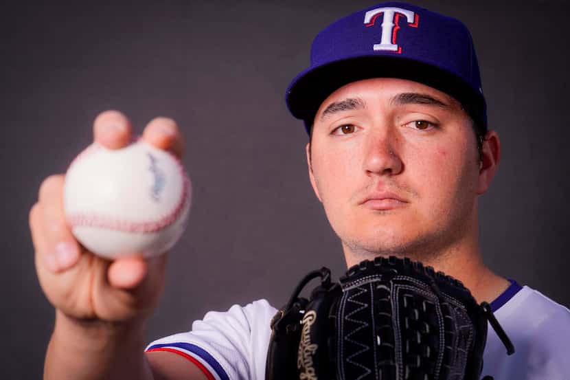 Texas Rangers pitcher Owen White photographed at the team's training facility on Tuesday,...