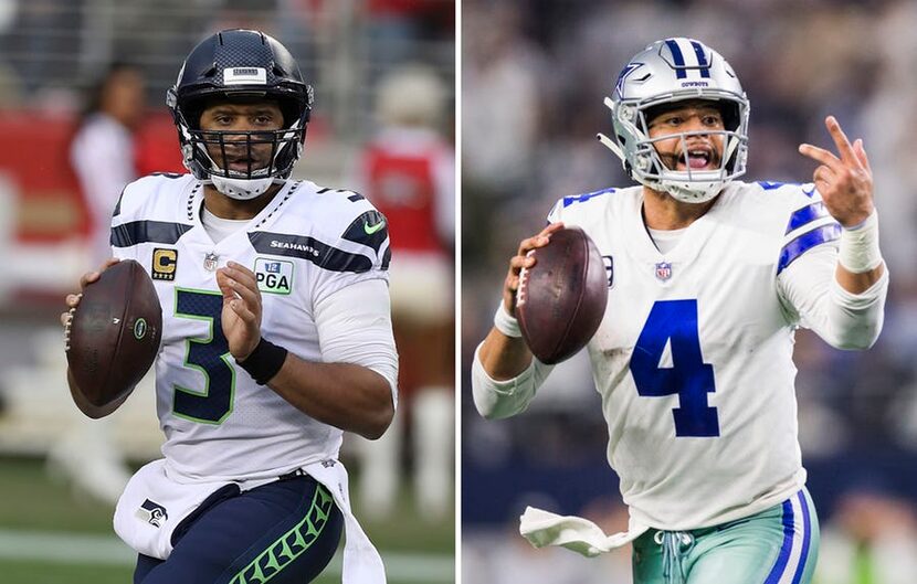 Seahawks quarterback Russell Wilson (left) and Cowboys quarterback Dak Prescott.