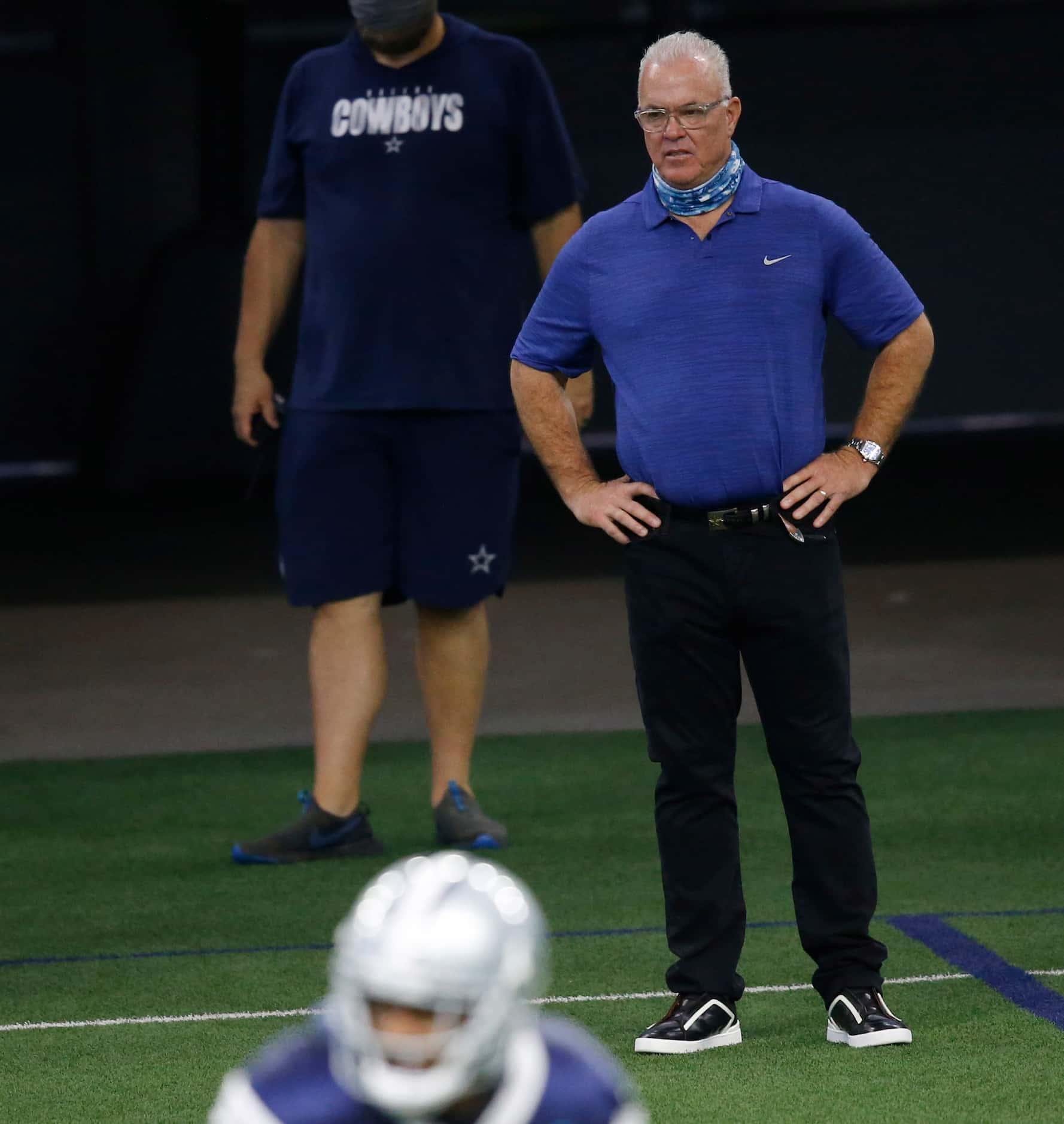Dallas Cowboys executive vice president Stephen Jones in attendance during training camp at...