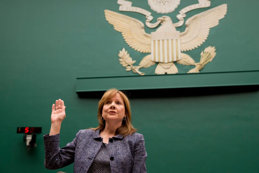 General Motors CEO Mary Barra is sworn in on Capitol Hill in Washington, Tuesday, April 1,...