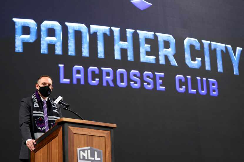 Panther City Lacrosse Club team introduction at Dickies Arena in Fort Worth, Texas on...