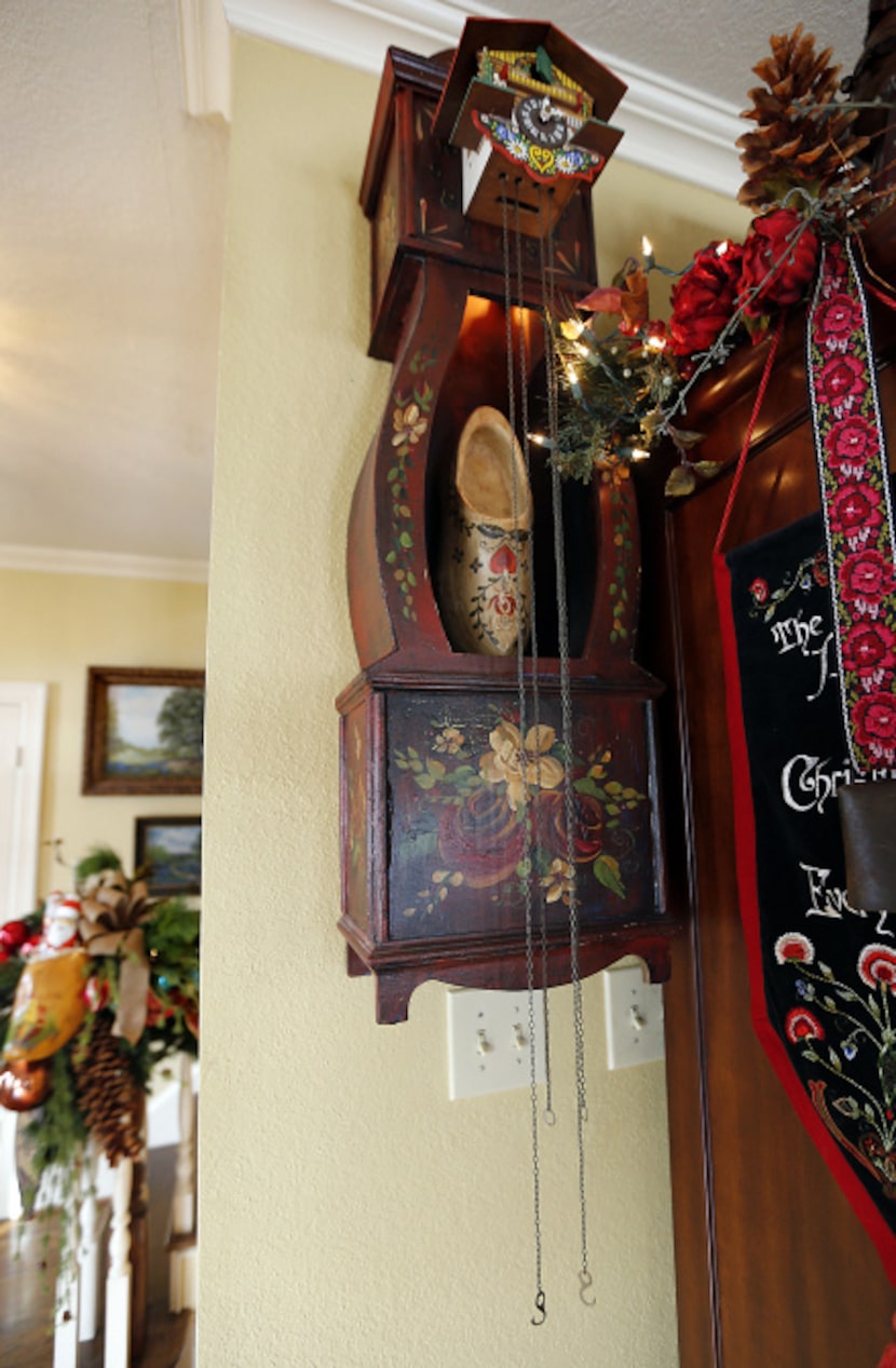 A handmade wooden cuckoo clock was handpainted by Geisler's sister.