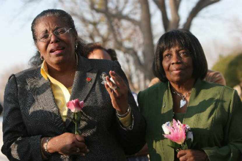 Edna Pemberton (right), seen with Betty Culbreath at a March 2008 vigil, isn't saying which...