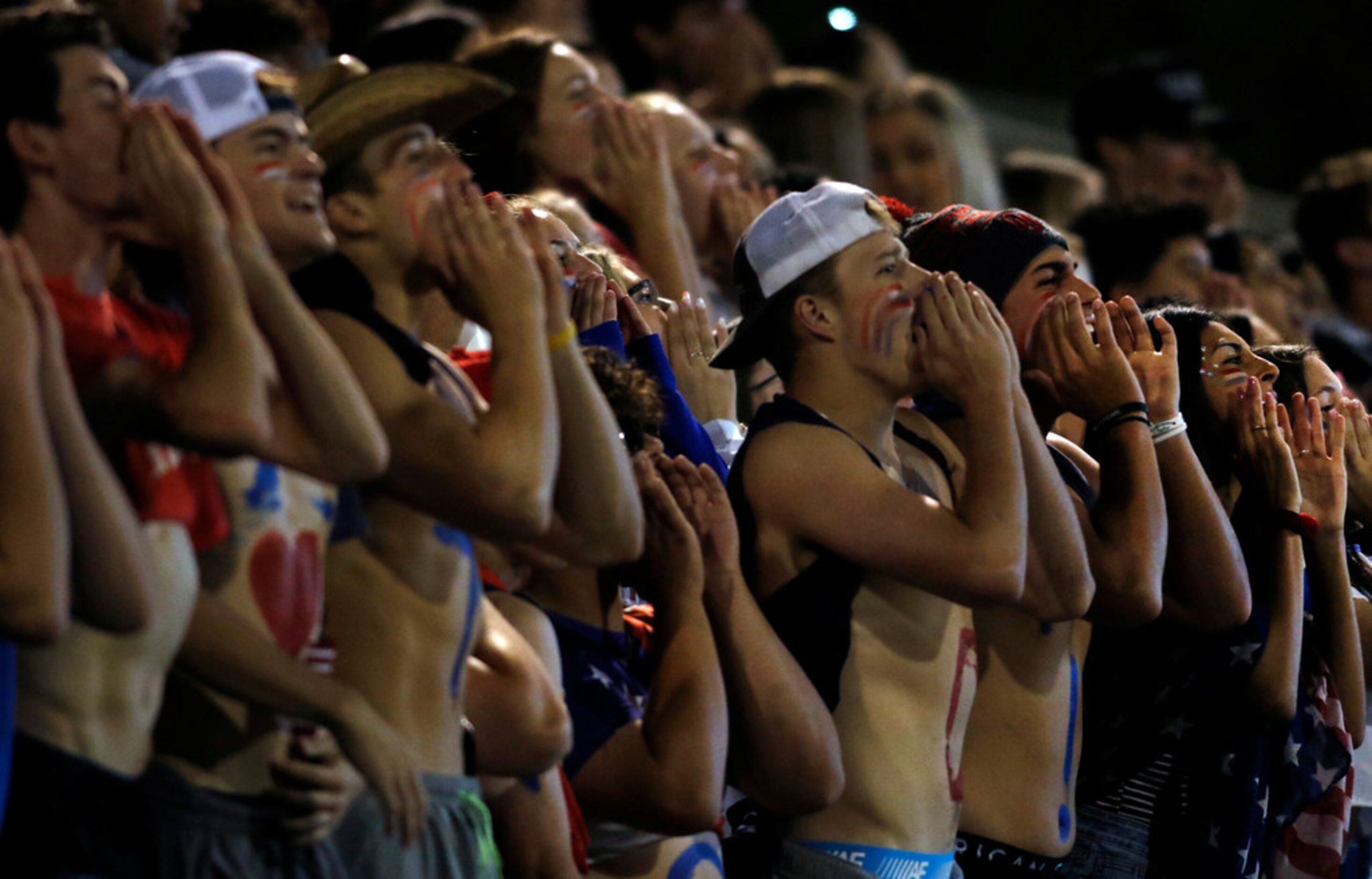 Keller Timber Creek fans show their vocal support from the student section during first half...