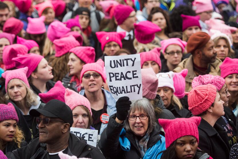Groups gather for the Women's March on Washington on Saturday, Jan. 21, 2017 in Washington,...