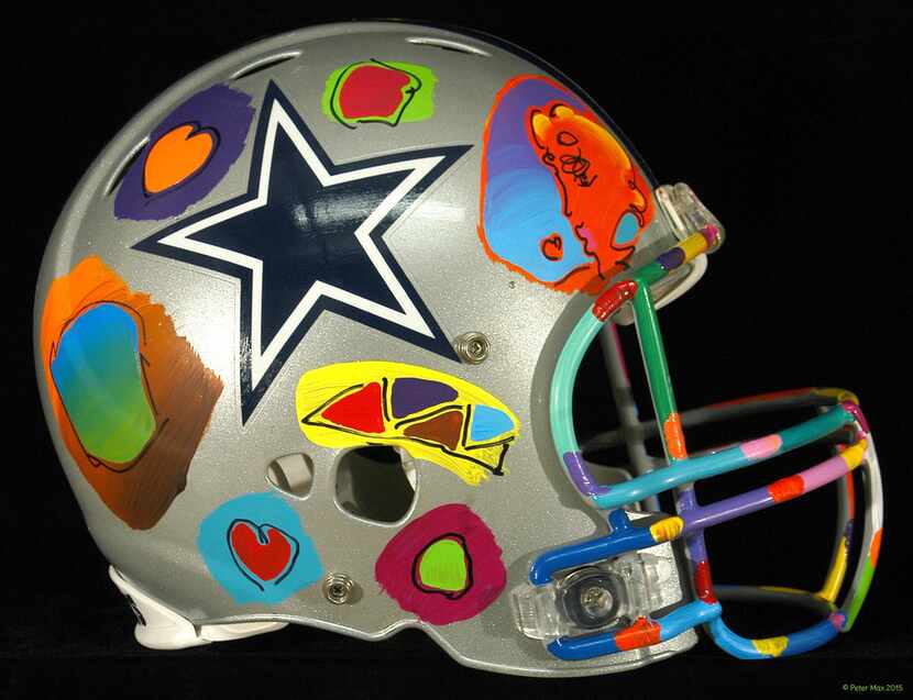 A Dallas Cowboys helmet painted by Peter Max